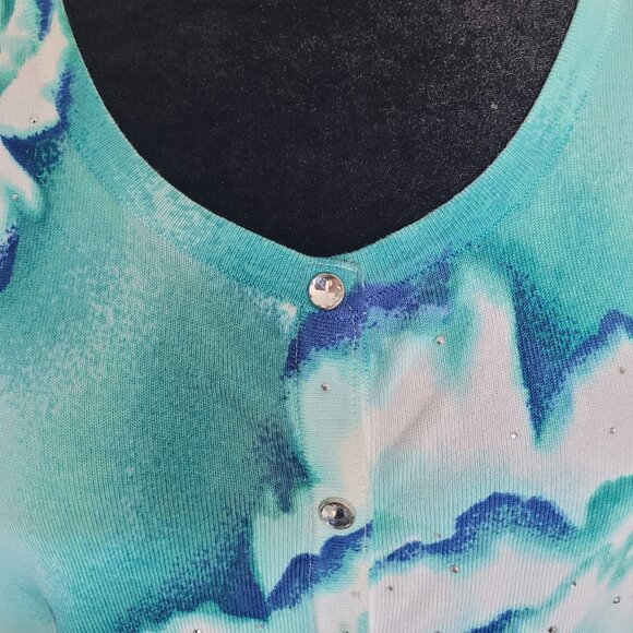 White House Black Market Women's Aqua Floral Embellished Button Up Cardigan (XL) - Picture 5 of 10